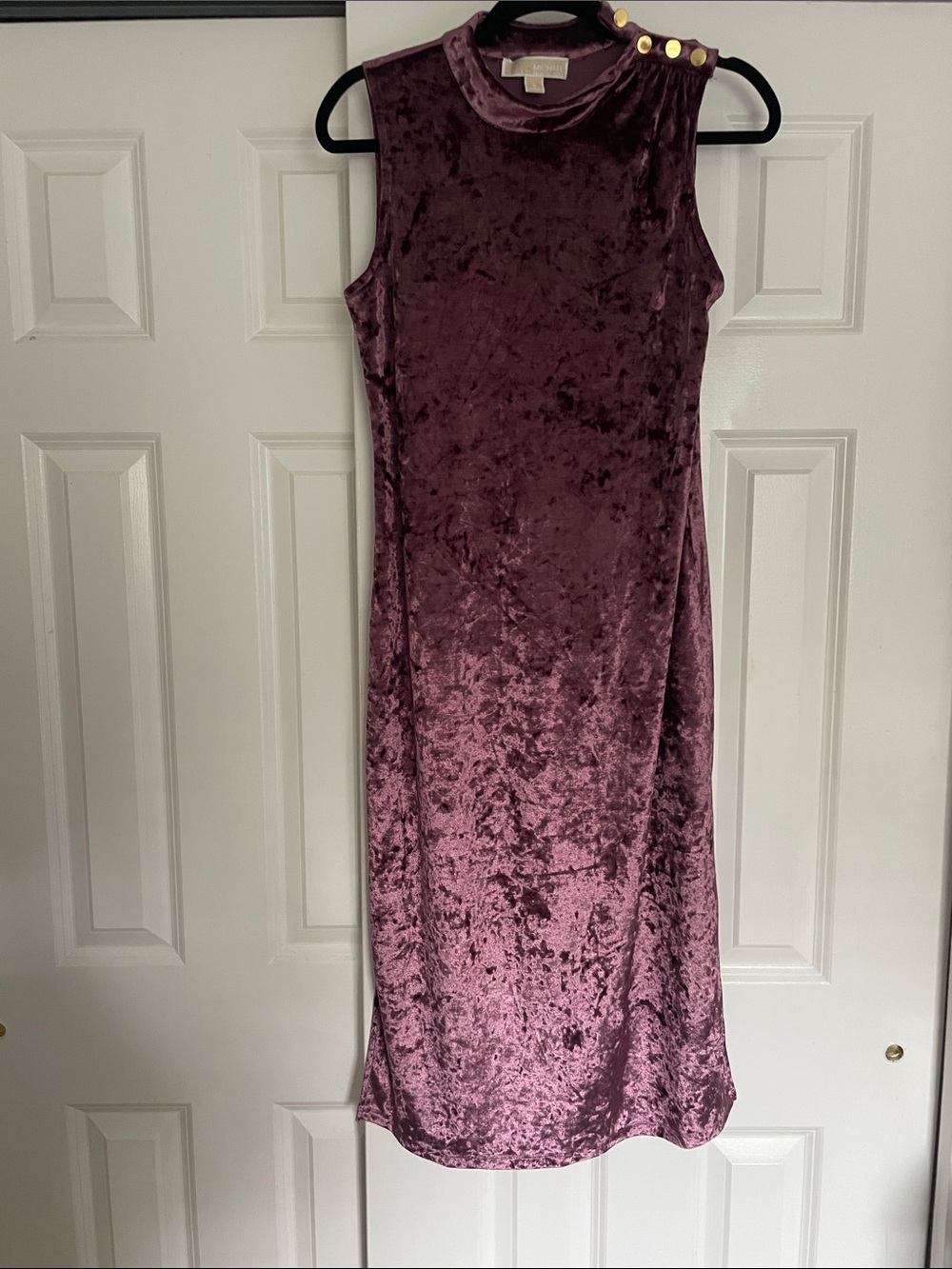 MICHAEL Michael Kors Plush Mauve Velvet Sleeveless Midi Dress with Gold Buttons